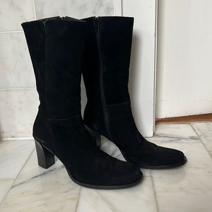 Black suede heeled boots by Banana Republic